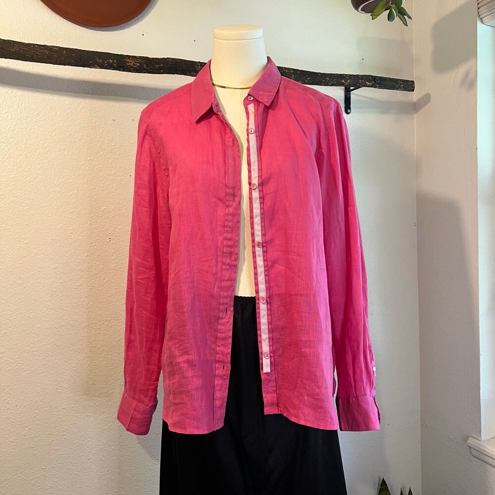 ECRU Pink 100% Linen Long Sleeve Button Down Oversized Shirt Size Large